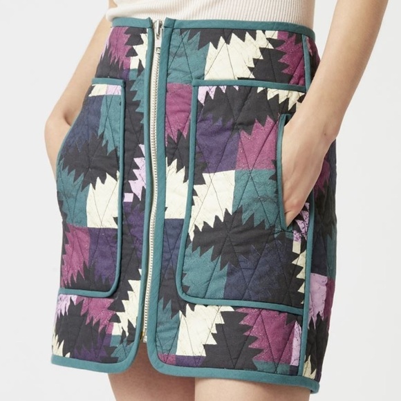 Isabel Marant Etoile- Hamlin Multicolored Patchwork Quilted Zipper Mini Skirt - Picture 5 of 11